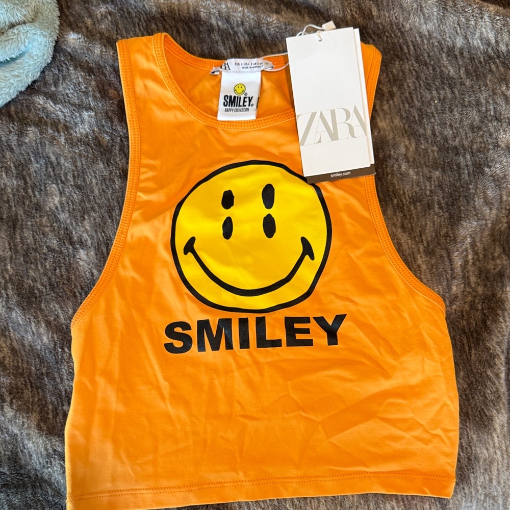 Zara Bright Orange Smiley Tank
